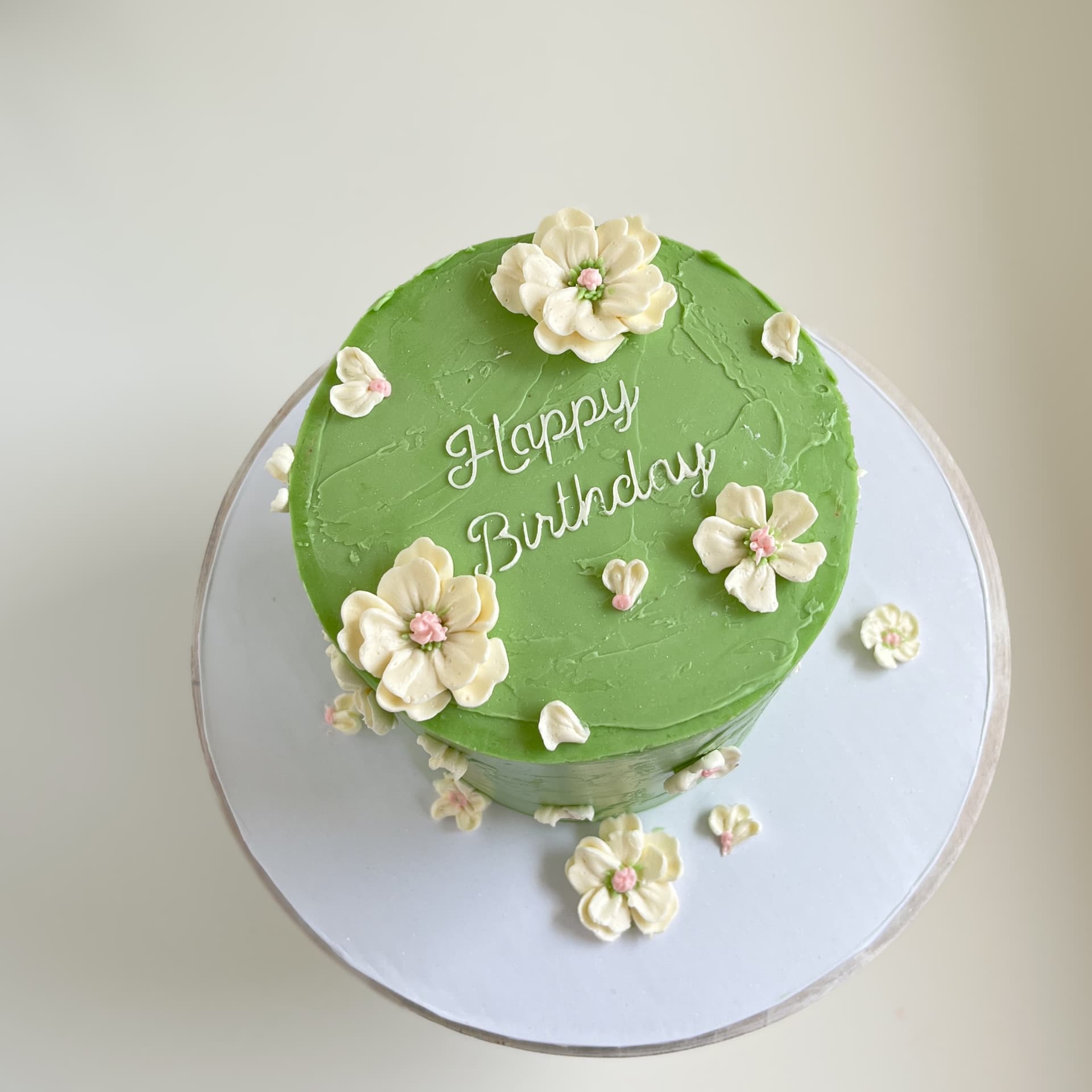 Green Birthday Cake with Flowera — Shannon's Cake Shop